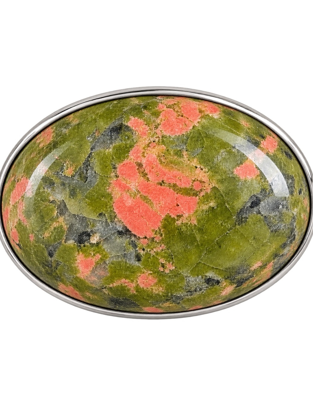 Large Unakite Cabochon Silver Ring